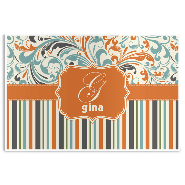 Custom Orange Blue Swirls & Stripes Disposable Paper Placemats (Personalized)