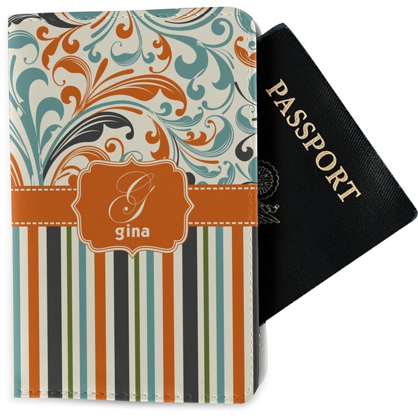 Custom Orange Blue Swirls & Stripes Passport Holder - Fabric (Personalized)