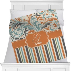 Orange Blue Swirls & Stripes Minky Blanket - 40"x30" - Double Sided (Personalized)
