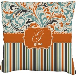 Orange Blue Swirls & Stripes Faux-Linen Throw Pillow (Personalized)