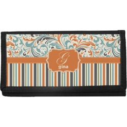 Orange Blue Swirls & Stripes Canvas Checkbook Cover (Personalized)