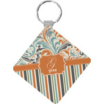 Orange Blue Swirls & Stripes Diamond Plastic Keychain w/ Name and Initial