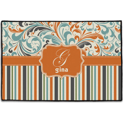 Orange Blue Swirls & Stripes Door Mat - 36"x24" (Personalized)