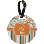 Orange Blue Swirls & Stripes Plastic Luggage Tag - Round (Personalized)