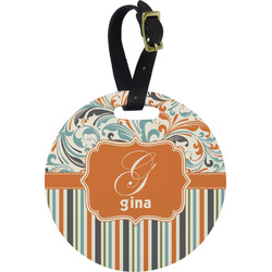 Orange Blue Swirls & Stripes Plastic Luggage Tag - Round (Personalized)
