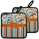 Orange Blue Swirls & Stripes Pot Holders - Set of 2 w/ Name and Initial