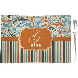 Orange Blue Swirls & Stripes Rectangular Glass Appetizer / Dessert Plate - Single or Set (Personalized)