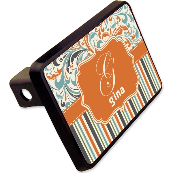 Custom Orange Blue Swirls & Stripes Rectangular Trailer Hitch Cover - 2" (Personalized)