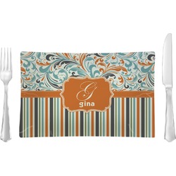 Orange Blue Swirls & Stripes Glass Rectangular Lunch / Dinner Plate (Personalized)