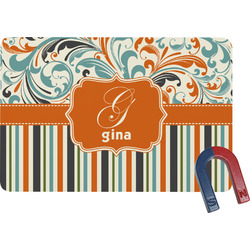 Orange Blue Swirls & Stripes Rectangular Fridge Magnet (Personalized)