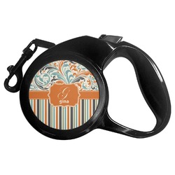 Orange Blue Swirls & Stripes Retractable Dog Leash - Large (Personalized)
