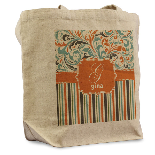 Custom Orange Blue Swirls & Stripes Reusable Cotton Grocery Bag - Single (Personalized)