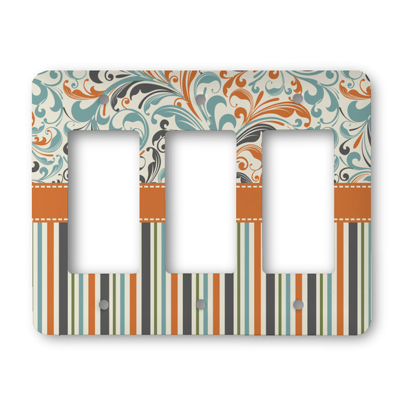 Custom Orange Blue Swirls & Stripes Rocker Style Light Switch Cover - Three Switch