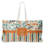 Orange Blue Swirls & Stripes Large Tote Bag with Rope Handles (Personalized)