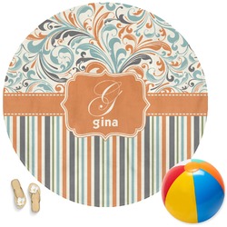 Orange Blue Swirls & Stripes Round Beach Towel (Personalized)