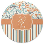 Orange Blue Swirls & Stripes Round Rubber Backed Coaster (Personalized)