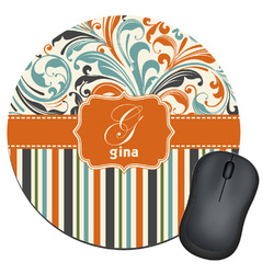 Orange Blue Swirls & Stripes Round Mouse Pad (Personalized)