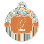 Orange Blue Swirls & Stripes Round Pet ID Tag (Personalized)