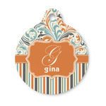 Orange Blue Swirls & Stripes Round Pet ID Tag - Small (Personalized)