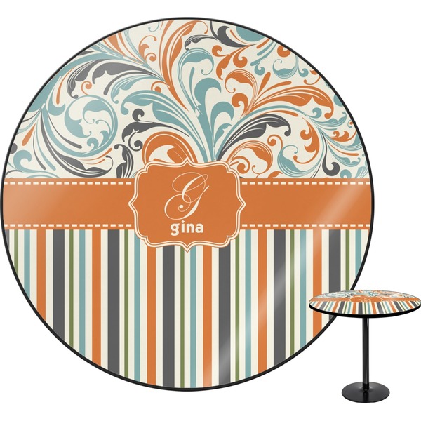 Custom Orange Blue Swirls & Stripes Round Table (Personalized)