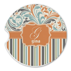 Orange Blue Swirls & Stripes Sandstone Car Coaster - Single (Personalized)