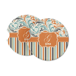 Orange Blue Swirls & Stripes Sandstone Car Coasters - Set of 2 (Personalized)