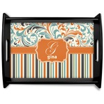 Orange Blue Swirls & Stripes Black Wooden Tray - Large (Personalized)