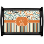 Orange Blue Swirls & Stripes Wooden Tray (Personalized)