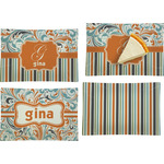 Orange Blue Swirls & Stripes Set of 4 Glass Rectangular Appetizer / Dessert Plate (Personalized)