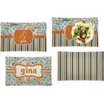 Orange Blue Swirls & Stripes Set of 4 Glass Rectangular Lunch / Dinner Plate (Personalized)