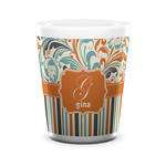 Orange Blue Swirls & Stripes Ceramic Shot Glass - 1.5 oz - White - Single (Personalized)