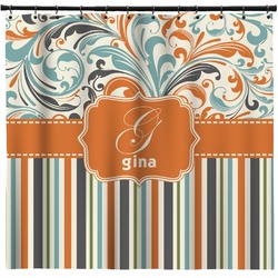 Orange Blue Swirls & Stripes Shower Curtain - Custom Size (Personalized)