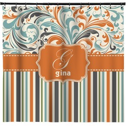 Orange Blue Swirls & Stripes Shower Curtain - 71" x 74" (Personalized)