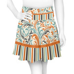 Orange Blue Swirls & Stripes Skater Skirt - X Large