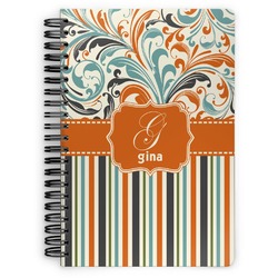Orange Blue Swirls & Stripes Spiral Notebook - 7x10 w/ Name and Initial