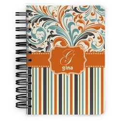 Orange Blue Swirls & Stripes Spiral Notebook - 5x7 w/ Name and Initial