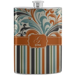 Orange Blue Swirls & Stripes Stainless Steel Flask (Personalized)