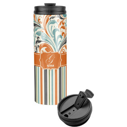 Orange Blue Swirls & Stripes Stainless Steel Skinny Tumbler (Personalized)