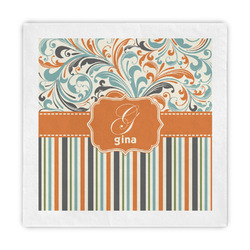 Orange Blue Swirls & Stripes Decorative Paper Napkins (Personalized)