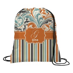 Orange Blue Swirls & Stripes Drawstring Backpack - Large (Personalized)