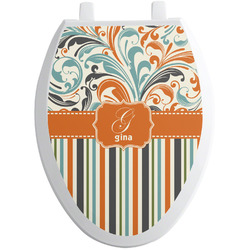 Orange Blue Swirls & Stripes Toilet Seat Decal - Elongated (Personalized)