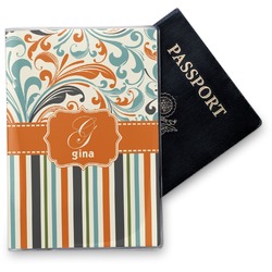 Orange Blue Swirls & Stripes Vinyl Passport Holder (Personalized)