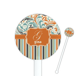 Orange Blue Swirls & Stripes 5.5" Round Plastic Stir Sticks - White - Double Sided (Personalized)