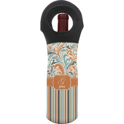 Orange Blue Swirls & Stripes Wine Tote Bag (Personalized)