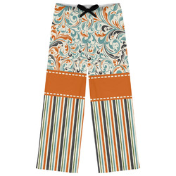 Orange Blue Swirls & Stripes Womens Pajama Pants - M