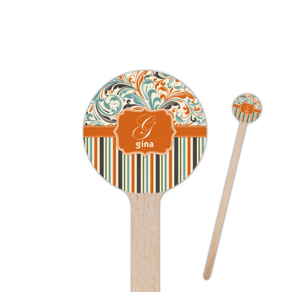 Custom Orange Blue Swirls & Stripes 7.5" Round Wooden Stir Sticks - Single Sided (Personalized)