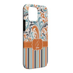 Orange Blue Swirls & Stripes iPhone Case - Rubber Lined - iPhone 13 Pro Max (Personalized)