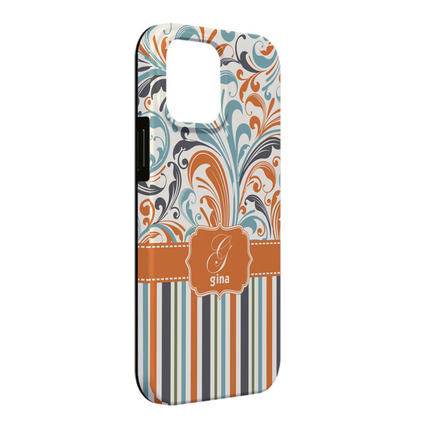 Custom Orange Blue Swirls & Stripes iPhone Case - Rubber Lined - iPhone 13 Pro Max (Personalized)