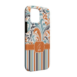 Orange Blue Swirls & Stripes iPhone Case - Rubber Lined - iPhone 13 Pro (Personalized)