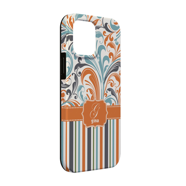 Custom Orange Blue Swirls & Stripes iPhone Case - Rubber Lined - iPhone 13 Pro (Personalized)